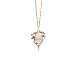 Victorian Style Pearl and Cameo Pin/Pendant in 10K Yellow Gold