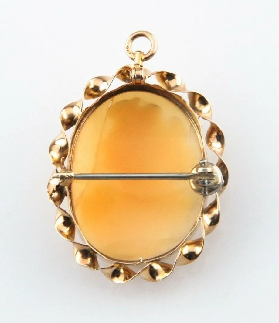 Vintage 10k Gold Ladies Cast & Hand-Crafted Shell Cameo Brooch/Pendant