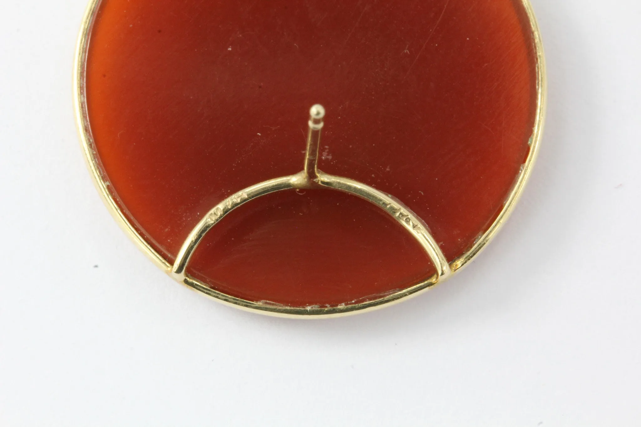 Vintage 14K Gold Carnelian Cameo Roman Warrior Disc Earrings
