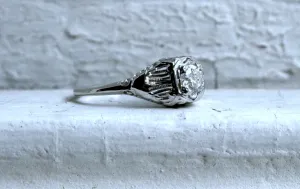 Vintage 14K White Gold Diamond Solitaire Engagement Ring with GIA Certificate.