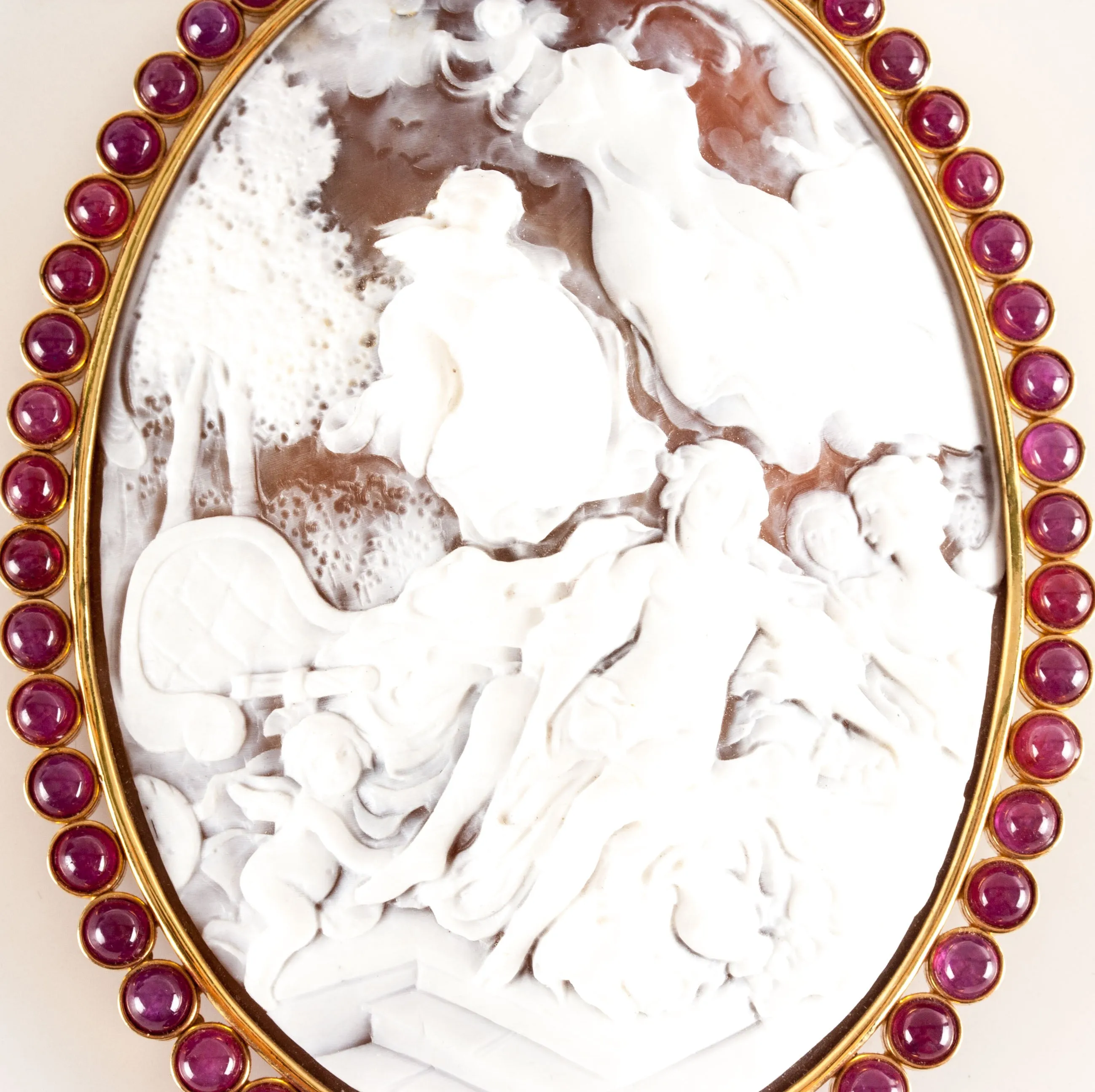 Vintage 14k Yellow Gold Shell Ruby Tourmaline Cameo Brooch Pendant Combo 26.4ctw