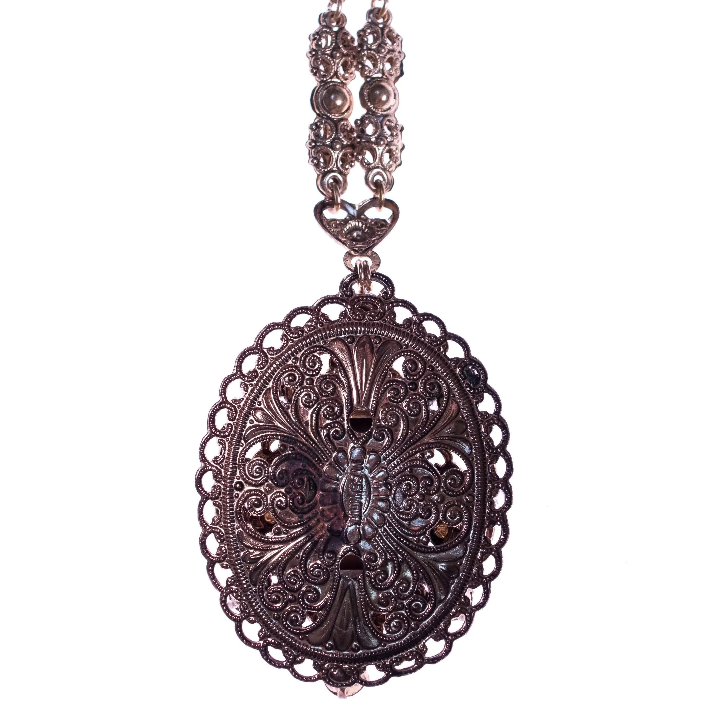 Vintage 1950s West German Crystal and Faux Pearl Filigree Necklace