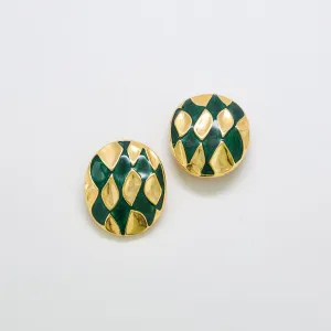 Vintage Abstract Green and Gold Oval Earrings