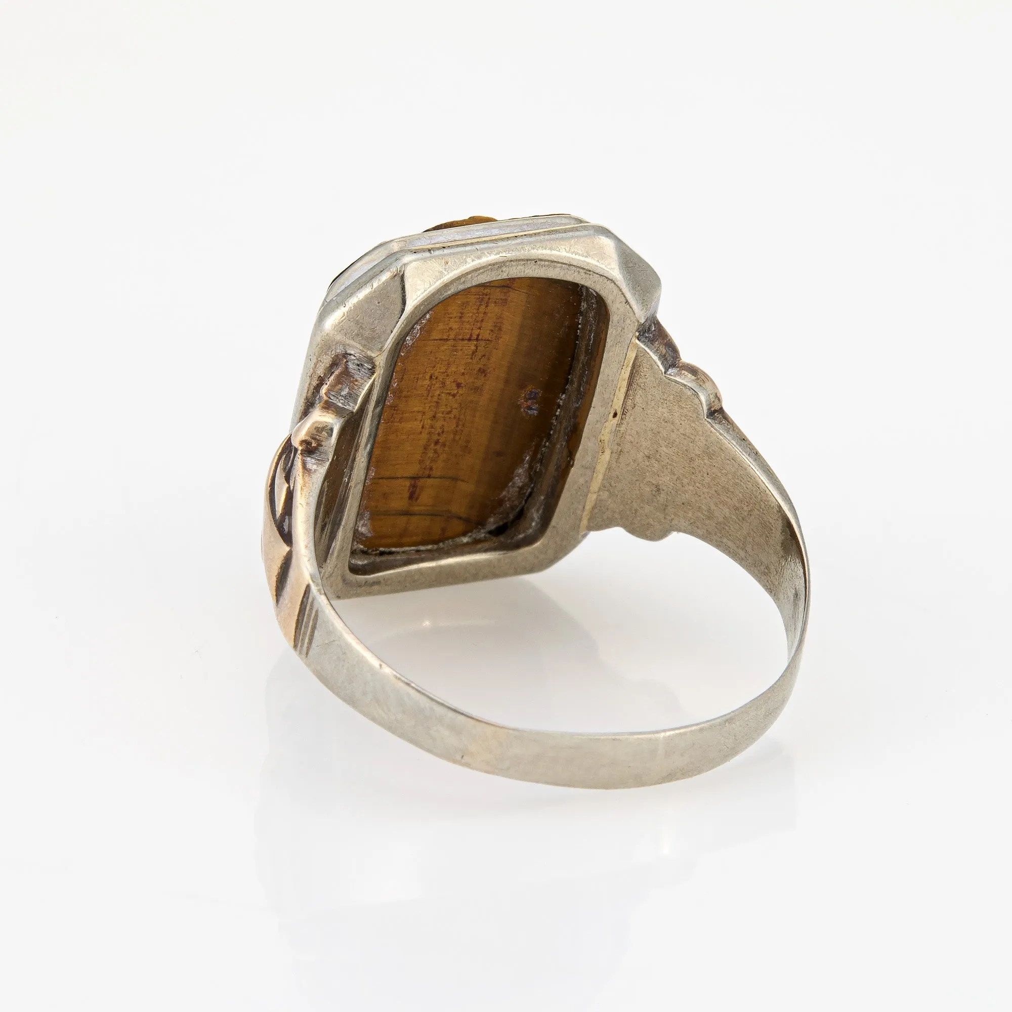 Vintage Art Deco Cameo Ring Centurion Tigers Eye Sz 8.75 Square Men's Jewelry