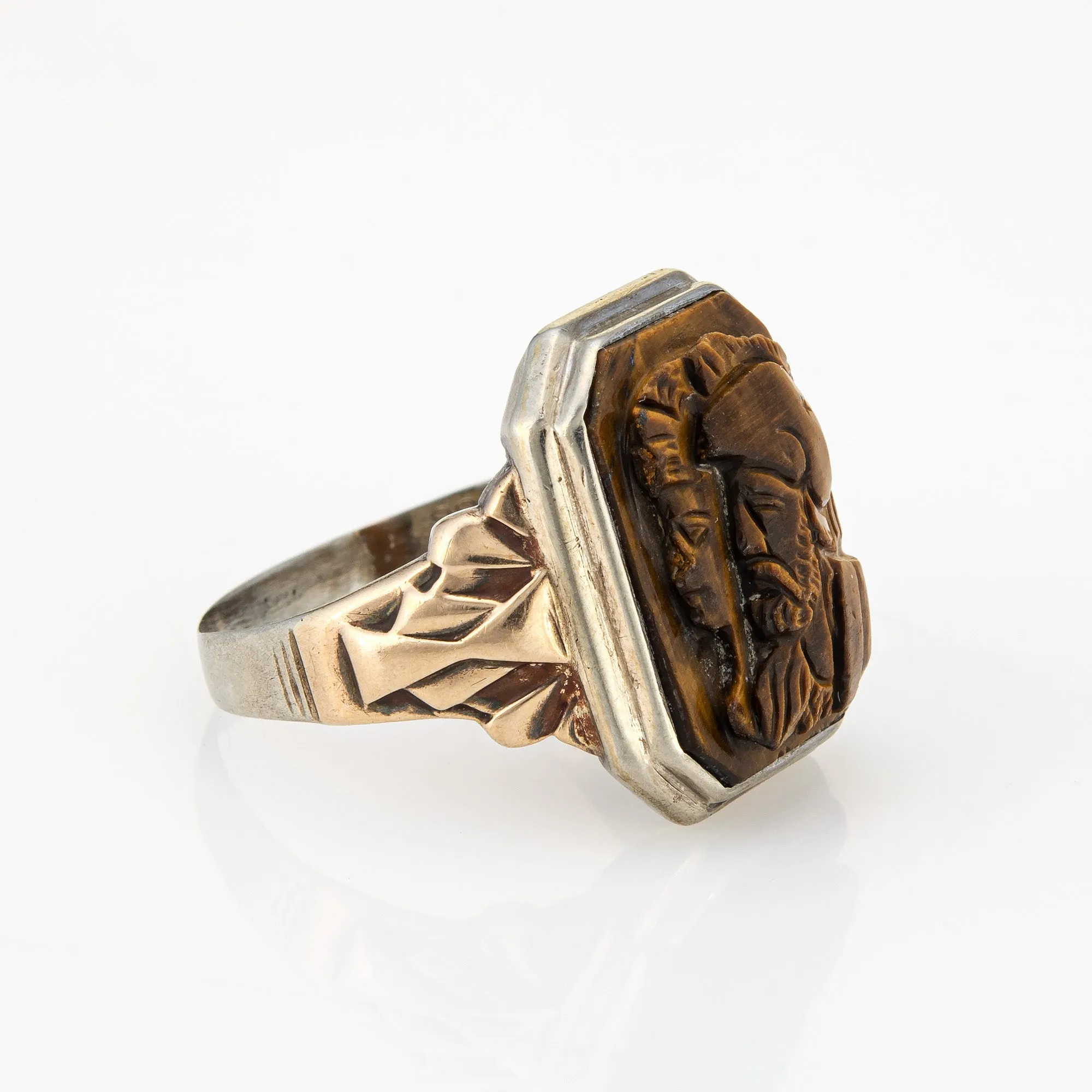 Vintage Art Deco Cameo Ring Centurion Tigers Eye Sz 8.75 Square Men's Jewelry
