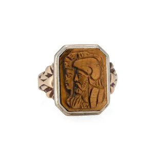 Vintage Art Deco Cameo Ring Centurion Tigers Eye Sz 8.75 Square Men's Jewelry