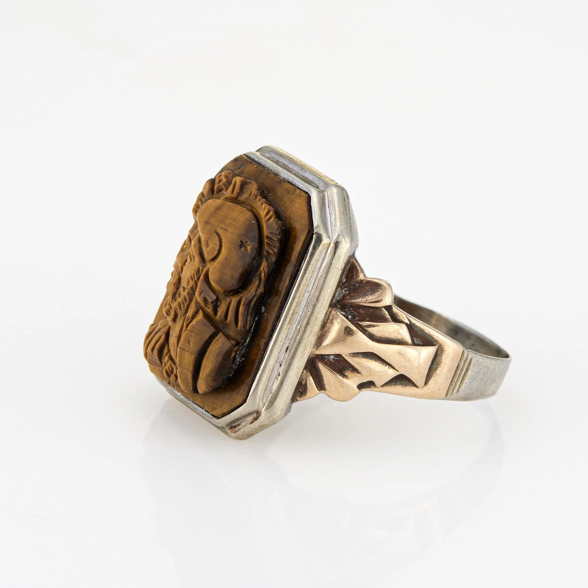 Vintage Art Deco Cameo Ring Centurion Tigers Eye Sz 8.75 Square Men's Jewelry