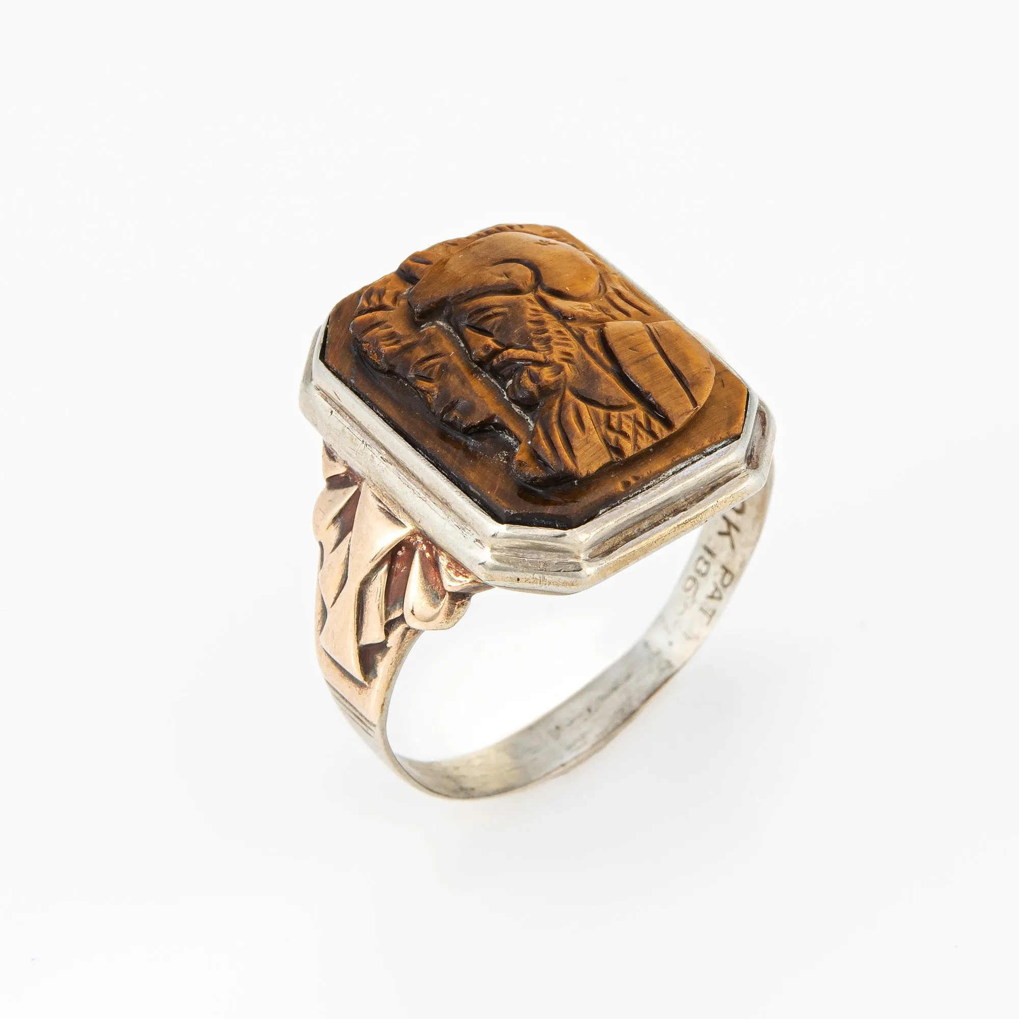 Vintage Art Deco Cameo Ring Centurion Tigers Eye Sz 8.75 Square Men's Jewelry
