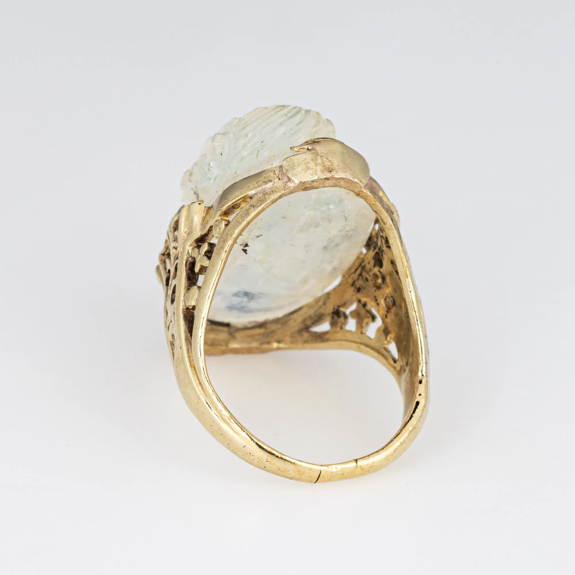 Vintage Art Deco Carved Moonstone Cameo Ring 14k Yellow Gold Sz 5 Fine Jewelry