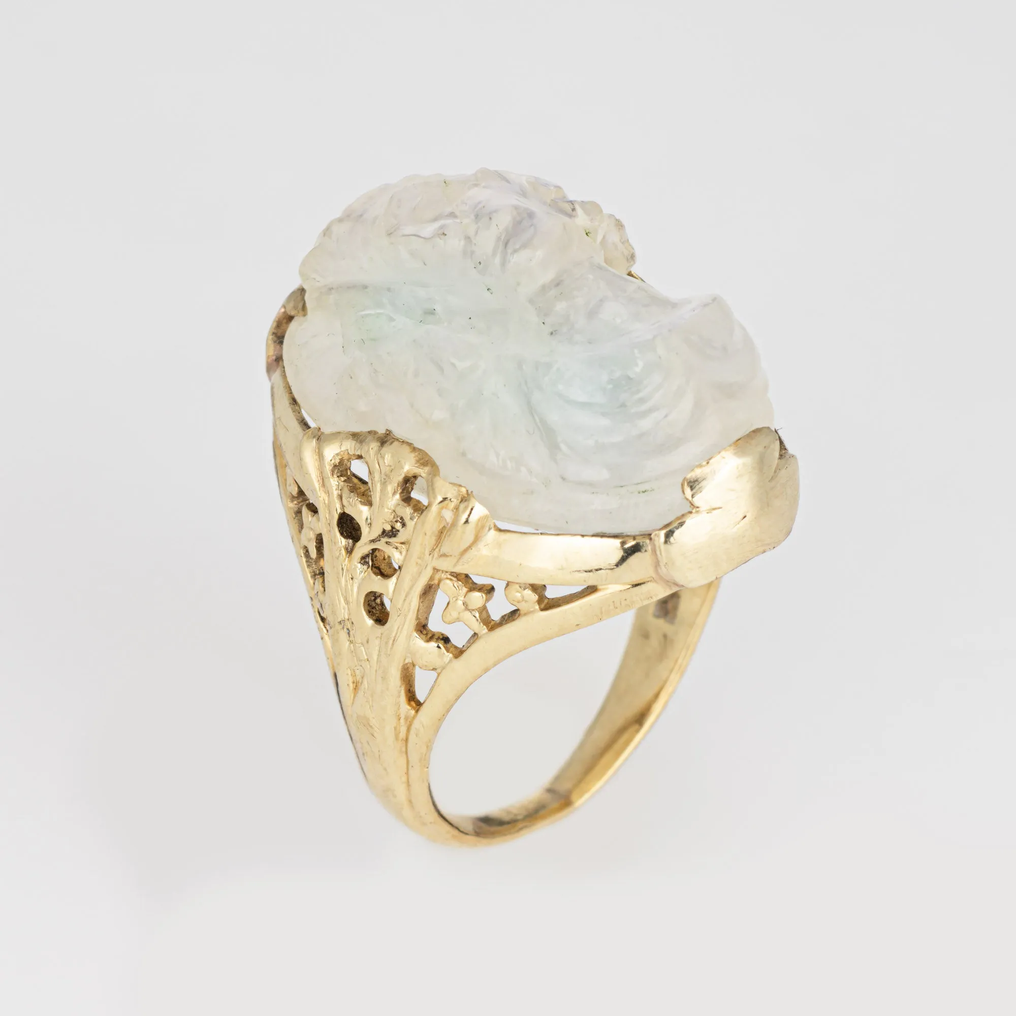 Vintage Art Deco Carved Moonstone Cameo Ring 14k Yellow Gold Sz 5 Fine Jewelry