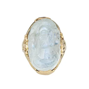 Vintage Art Deco Carved Moonstone Cameo Ring 14k Yellow Gold Sz 5 Fine Jewelry