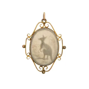 Vintage Art Deco Pendant Kangaroo Cameo 9ct Rose Gold Fine Animal Jewelry