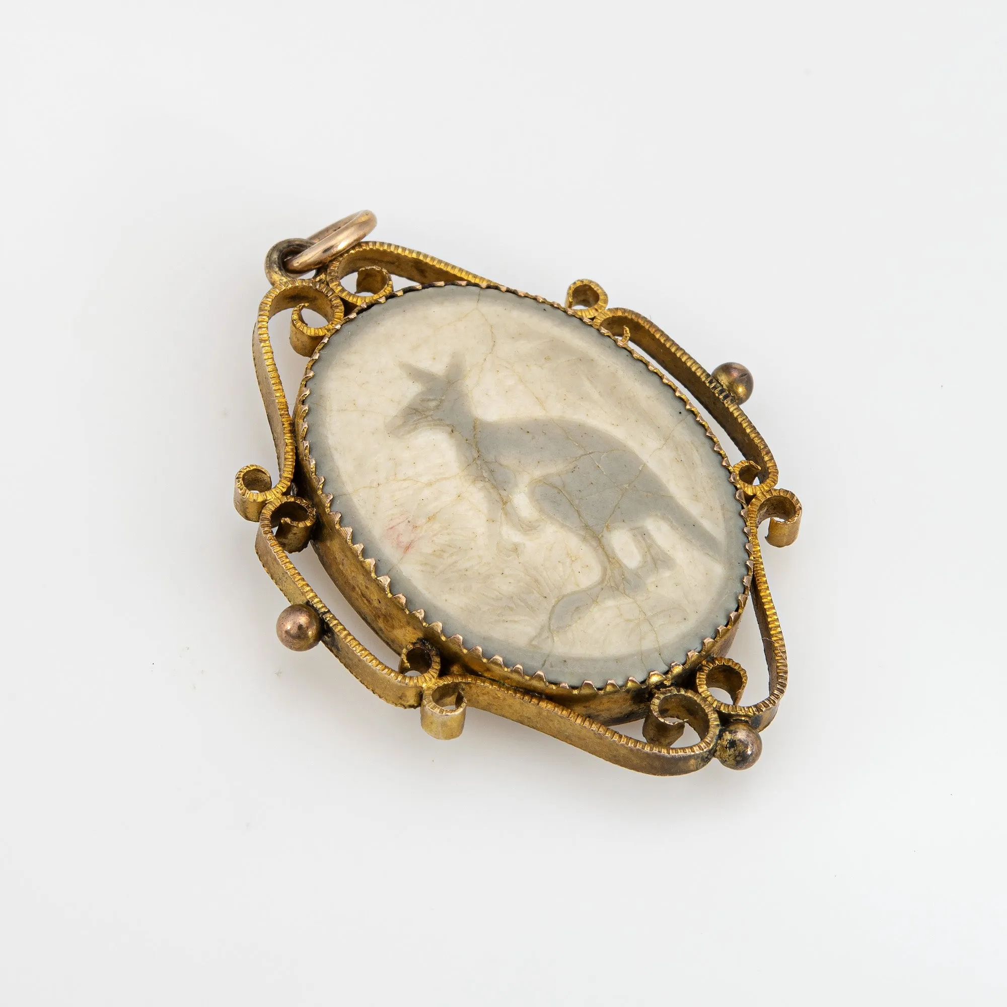 Vintage Art Deco Pendant Kangaroo Cameo 9ct Rose Gold Fine Animal Jewelry