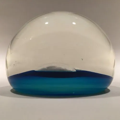 Vintage Art Glass Paperweight JFK Kennedy Sulphide On Blue Star Cut Base