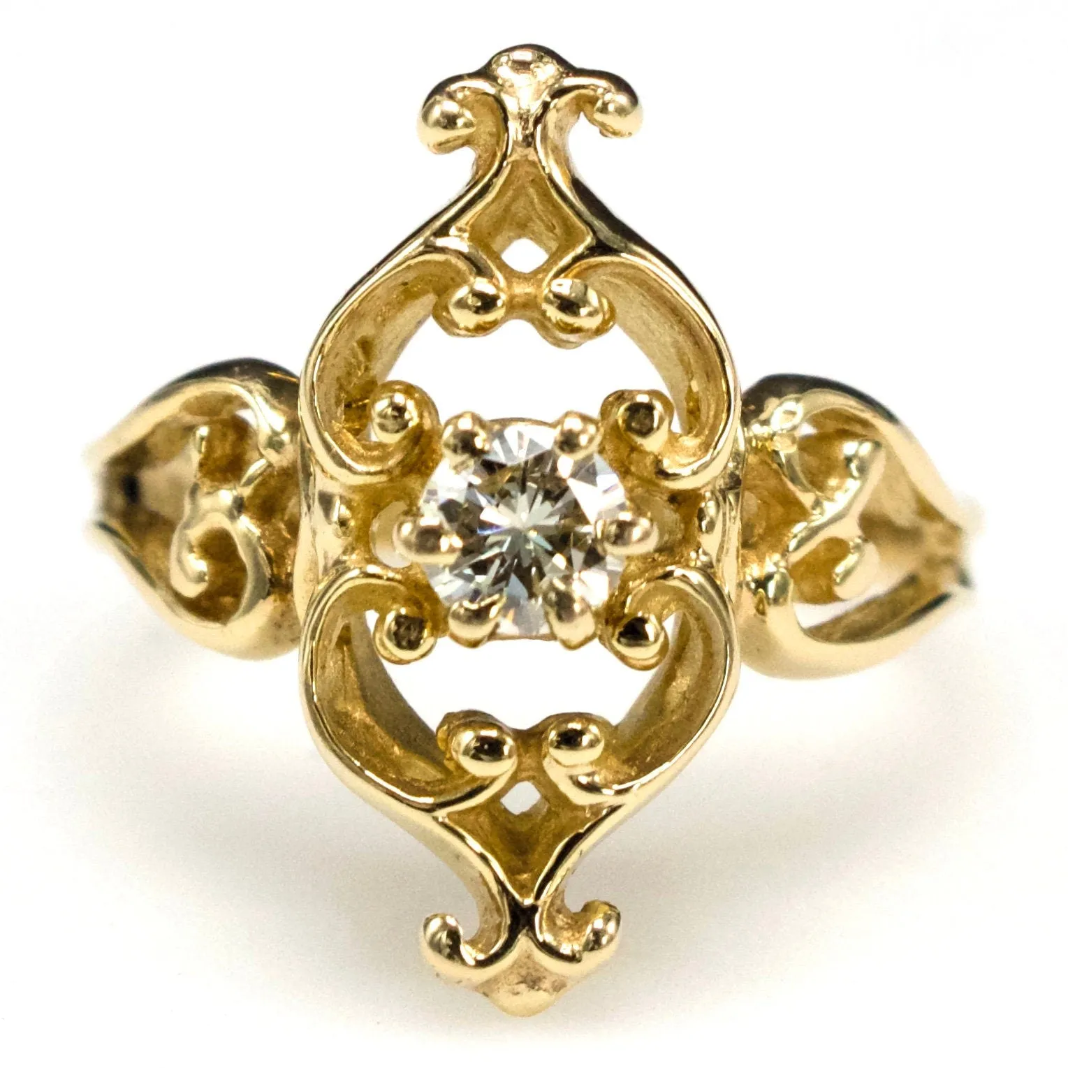 Vintage Art Nouveau Style Yellow Gold Openwork Diamond Ring
