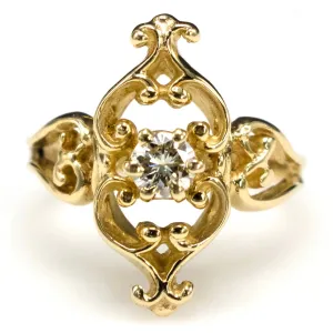Vintage Art Nouveau Style Yellow Gold Openwork Diamond Ring
