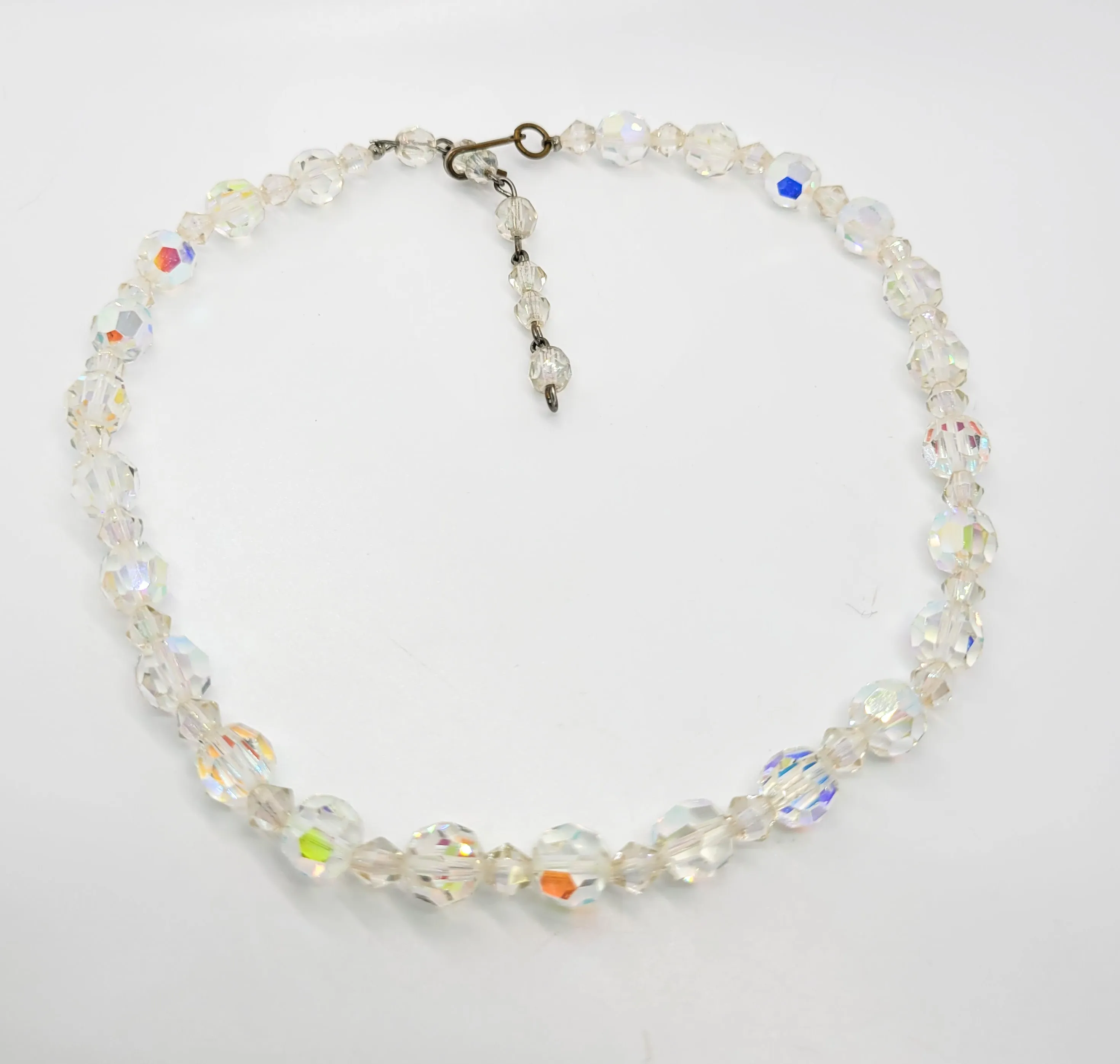 Vintage Austrian Crystal rainbow aurora borealis facted beaded adjustable necklace