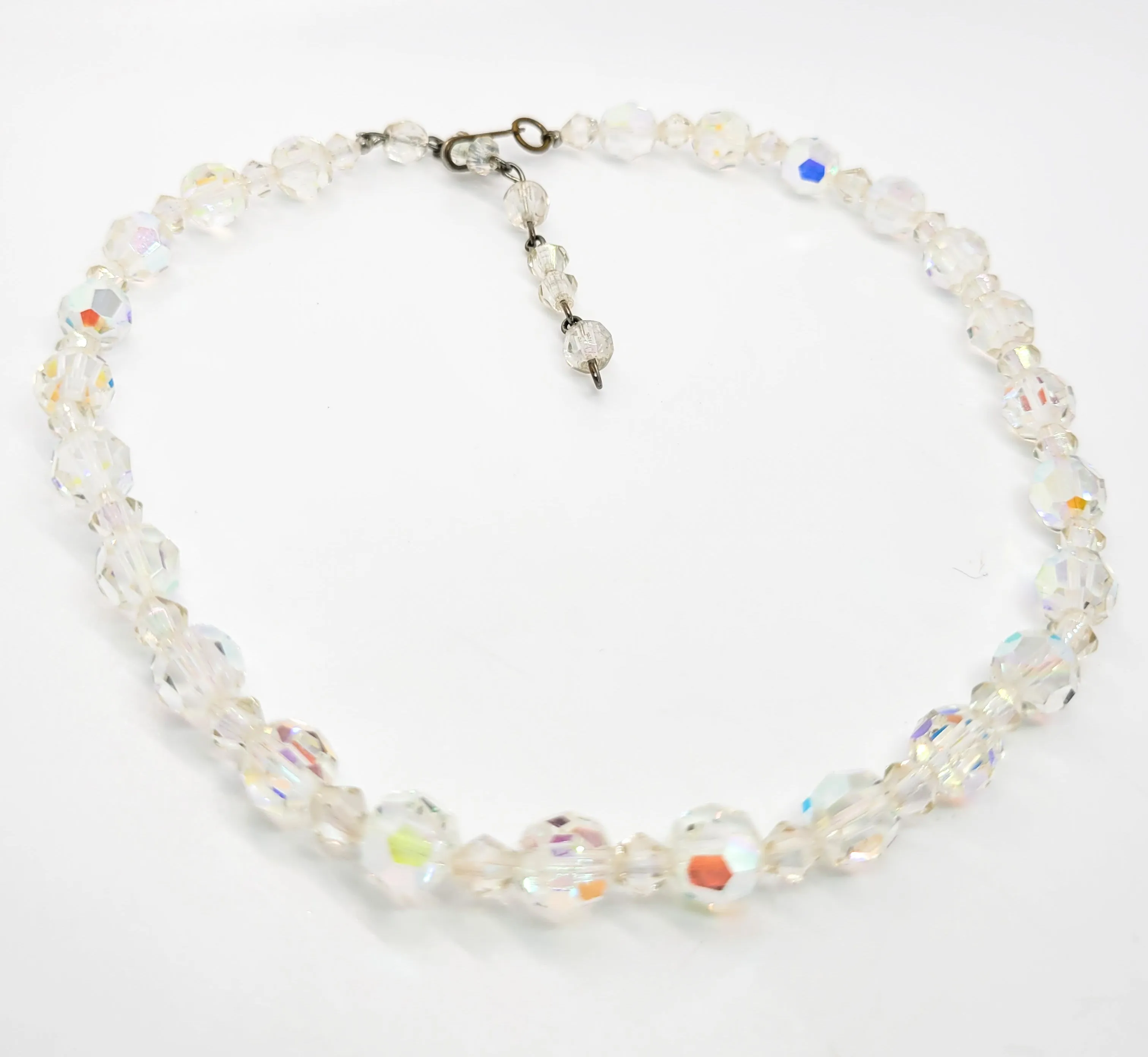 Vintage Austrian Crystal rainbow aurora borealis facted beaded adjustable necklace