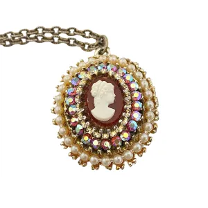 Vintage Cameo and Aurora Borealis Rhinestone Necklace