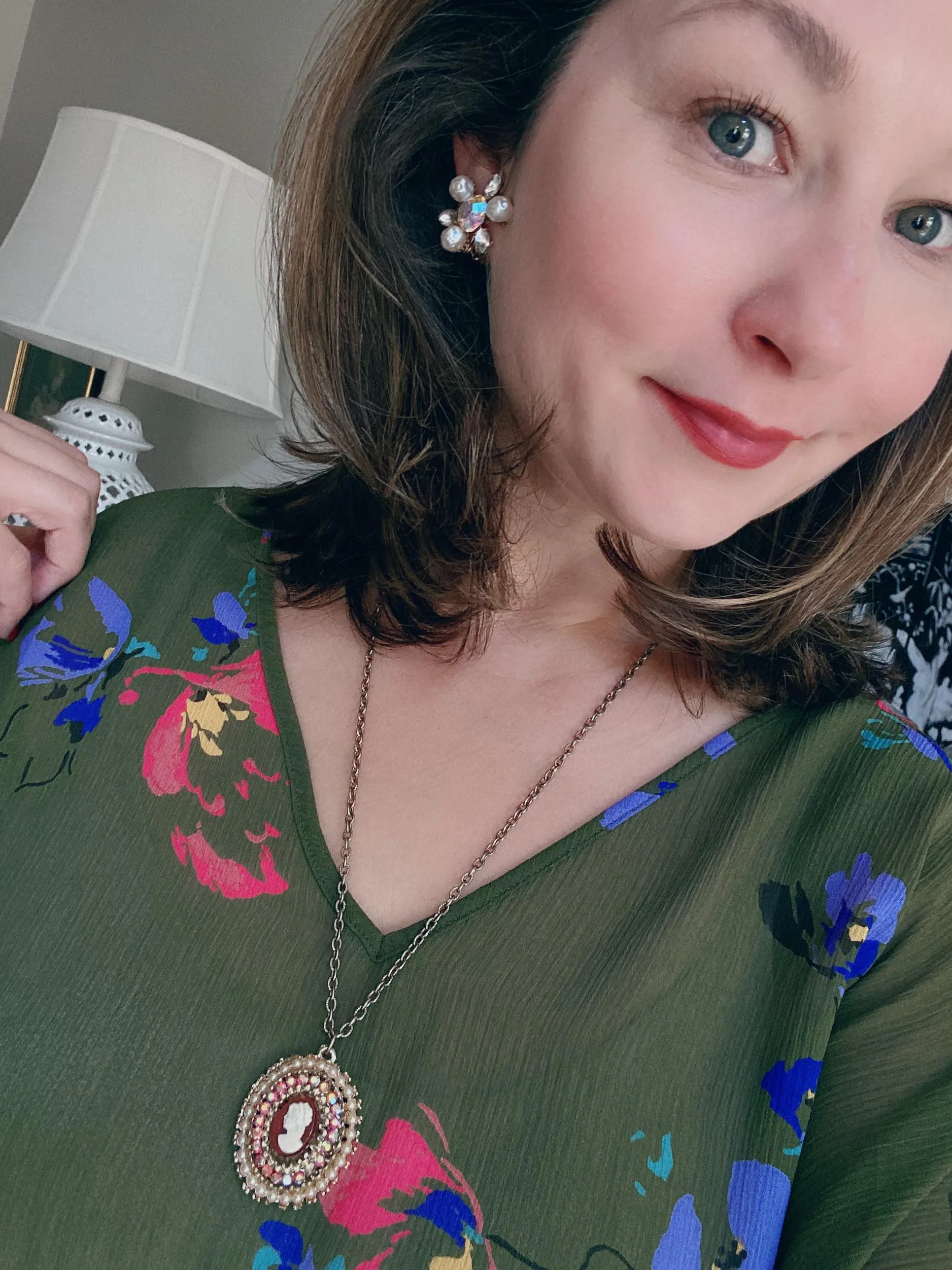 Vintage Cameo and Aurora Borealis Rhinestone Necklace