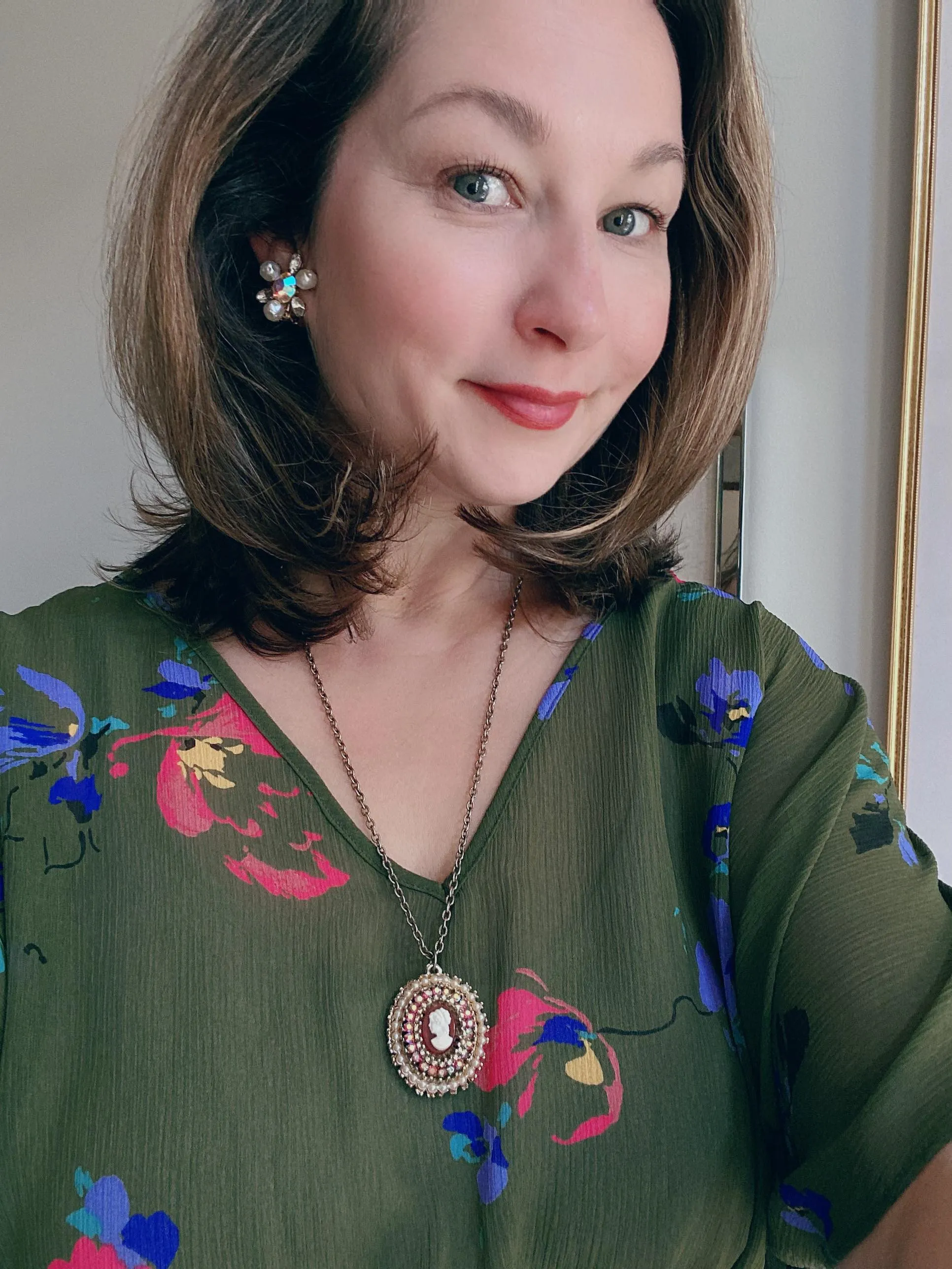 Vintage Cameo and Aurora Borealis Rhinestone Necklace