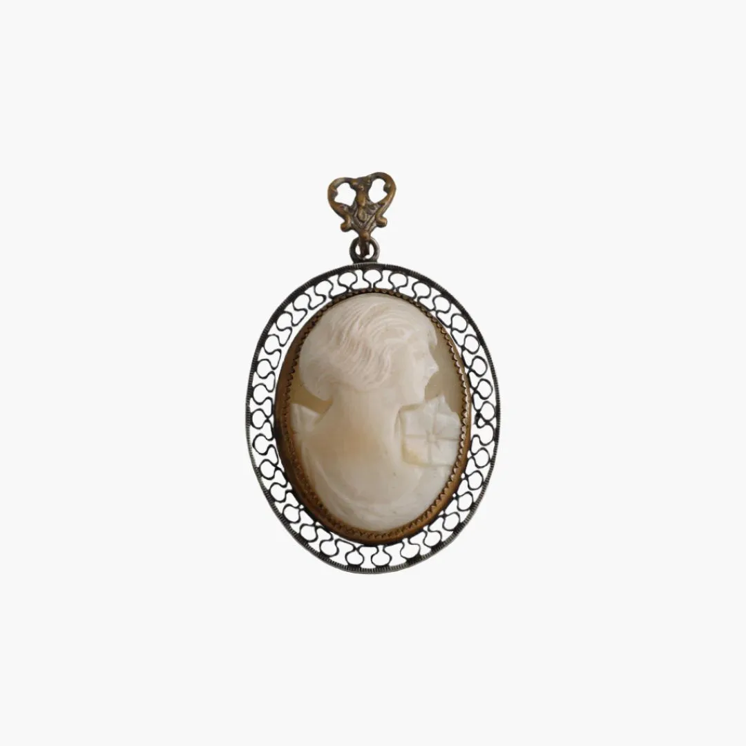 Vintage Cameo Pendant with Heart Bail