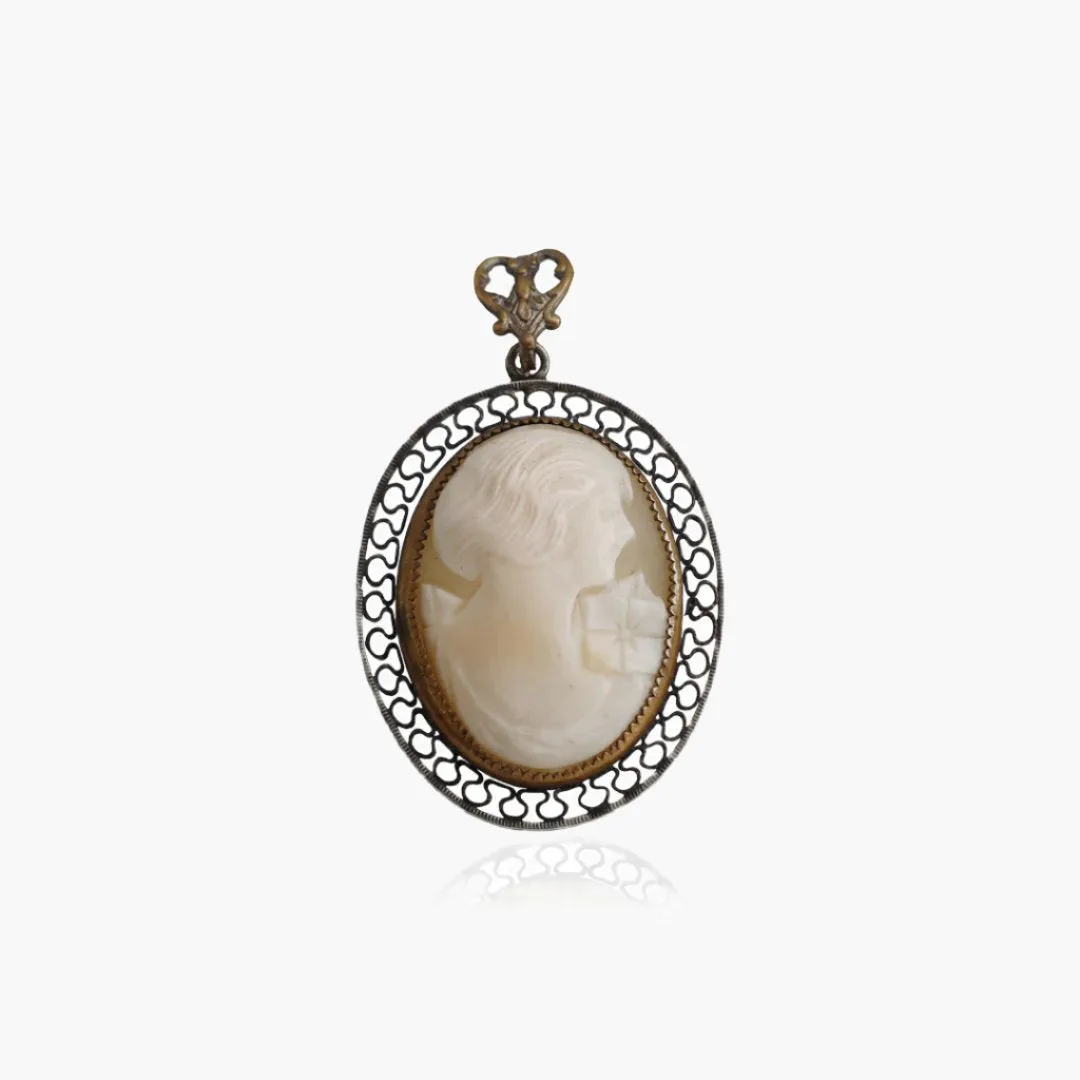 Vintage Cameo Pendant with Heart Bail