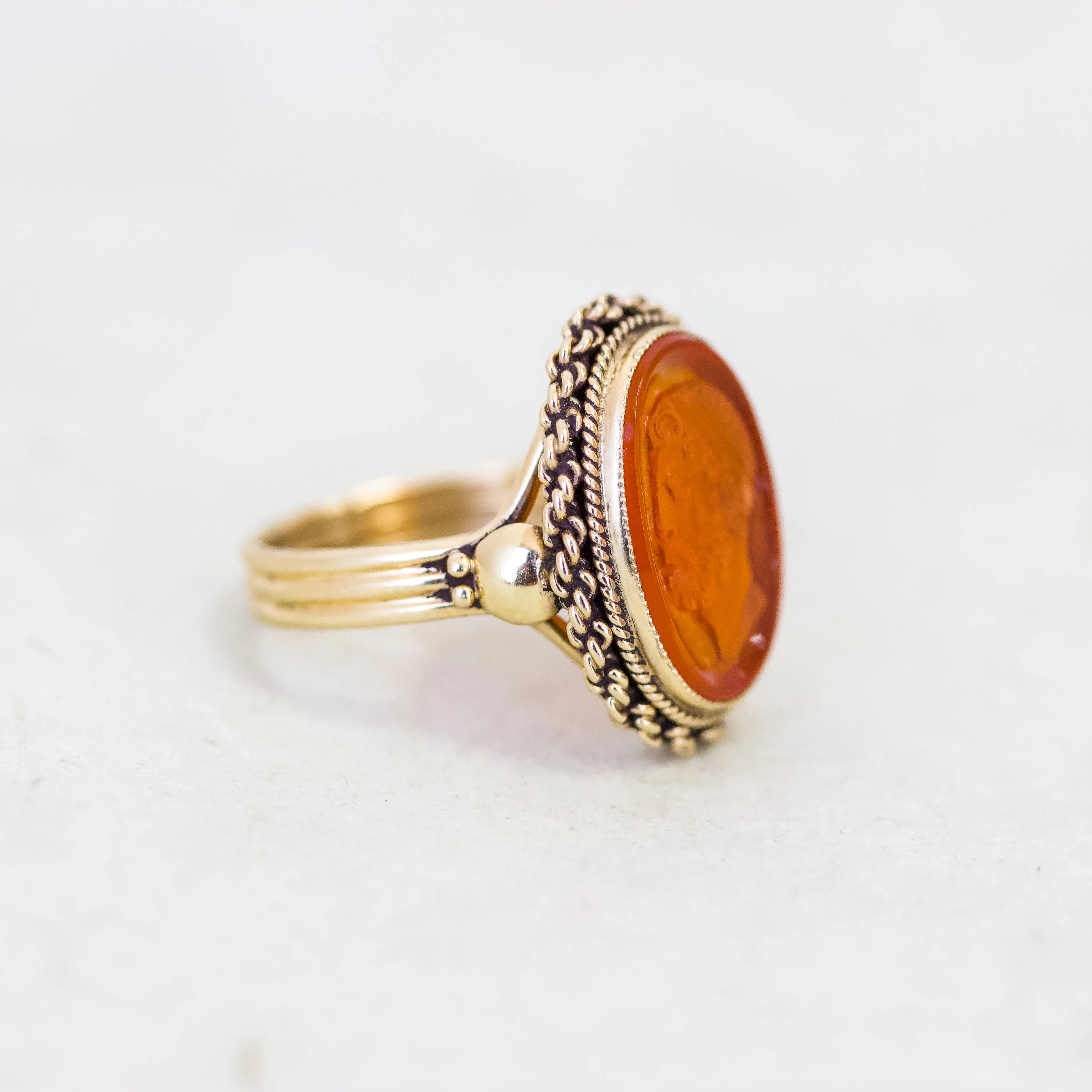 Vintage Carnelian Cameo Ring, 14k