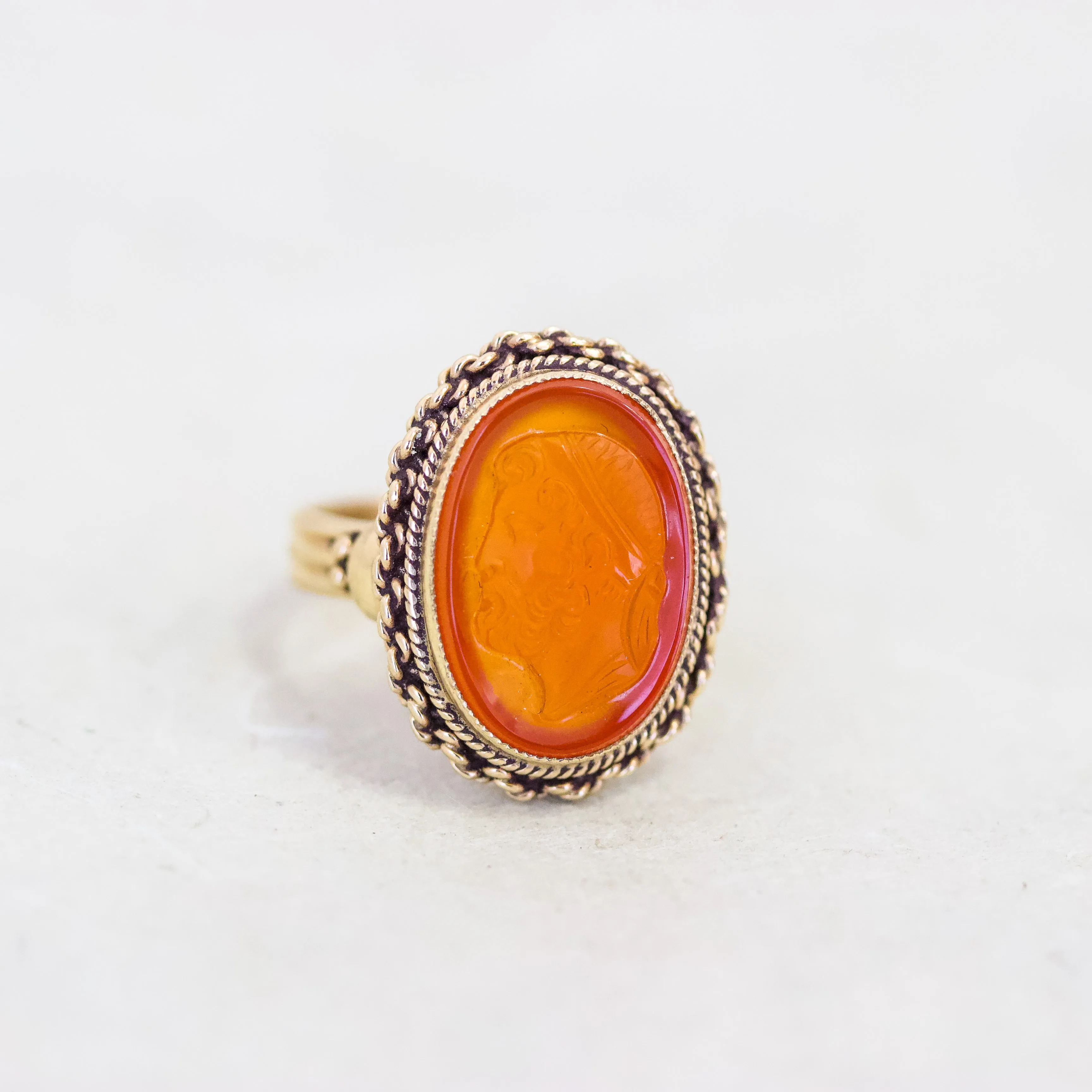 Vintage Carnelian Cameo Ring, 14k