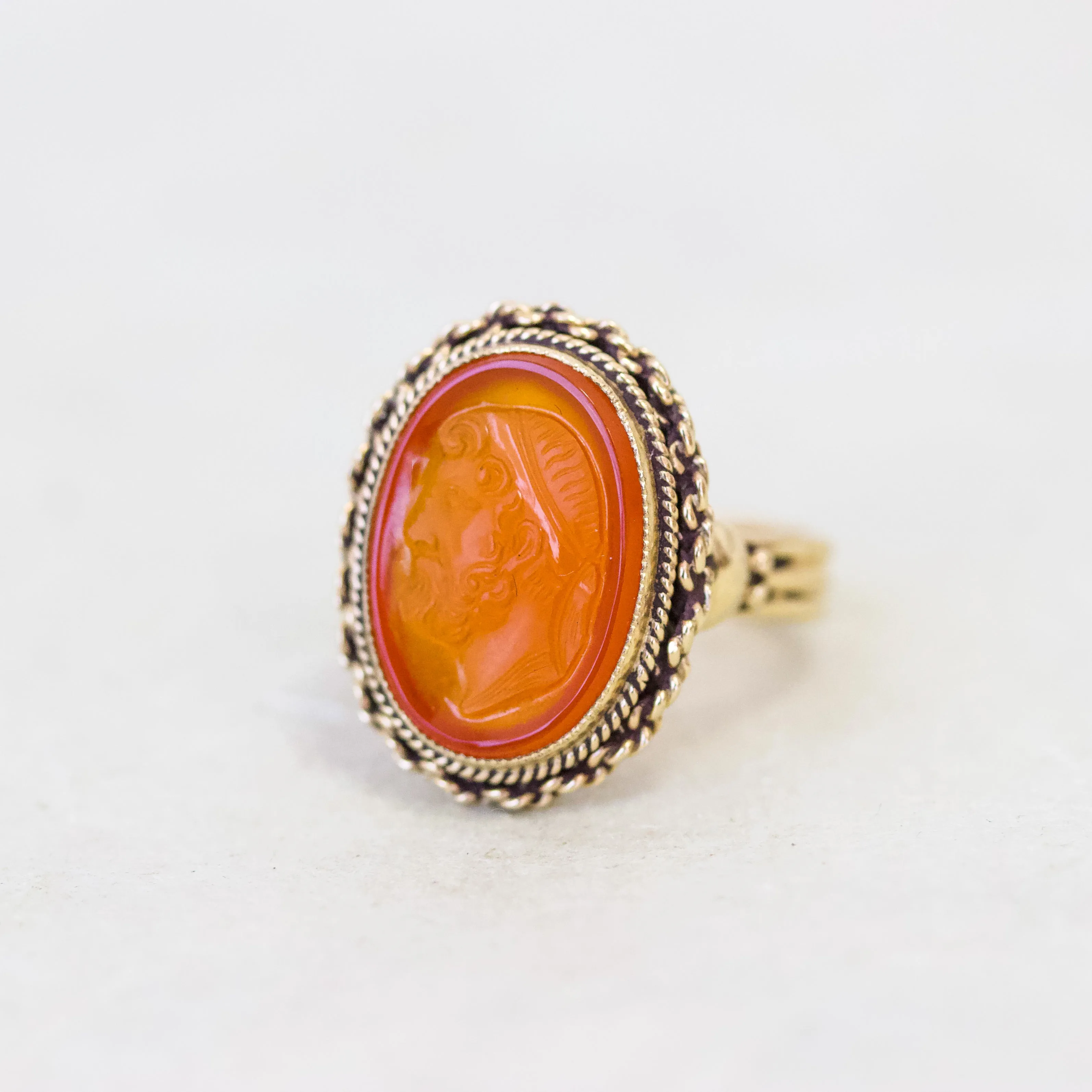Vintage Carnelian Cameo Ring, 14k