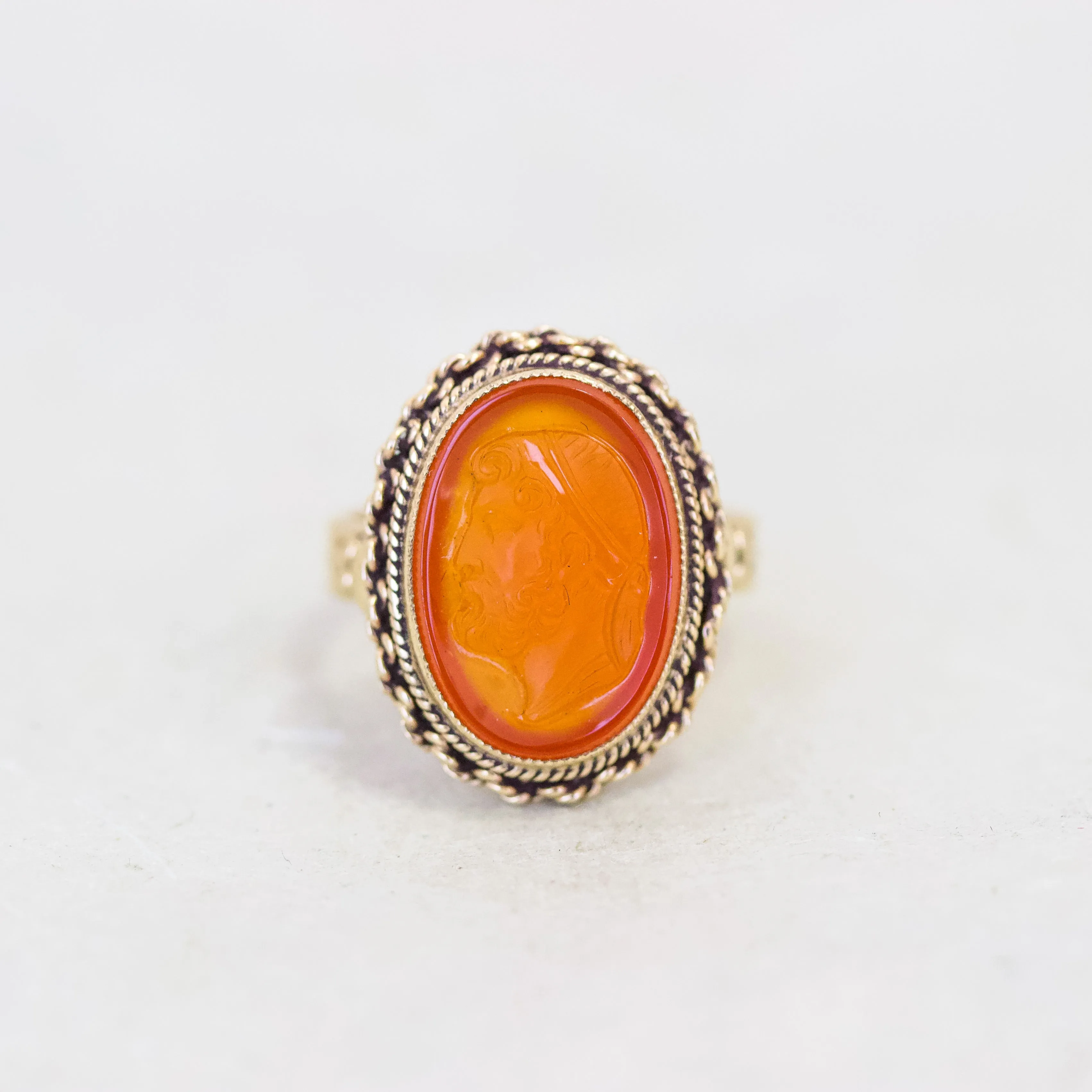 Vintage Carnelian Cameo Ring, 14k