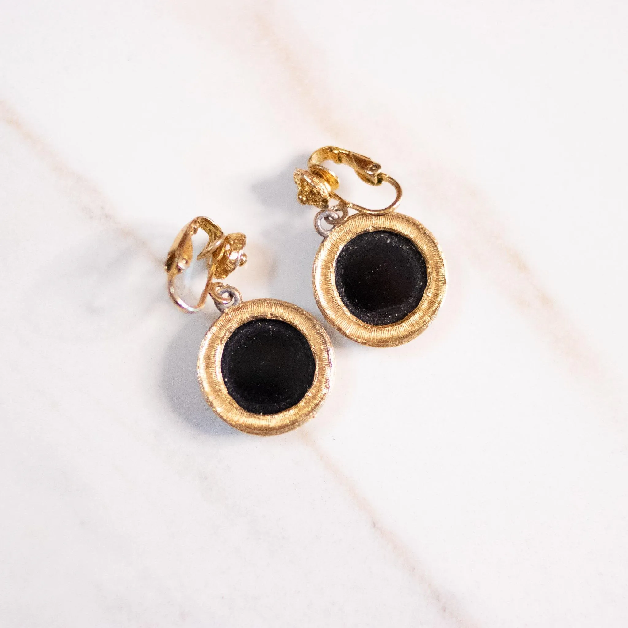 Vintage Carved Glass Jet Intaglio Cameo Earrings