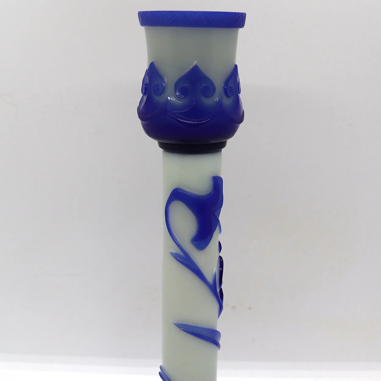 Vintage Chinese Peking Glass Blue and White Candlestick Lamp Base