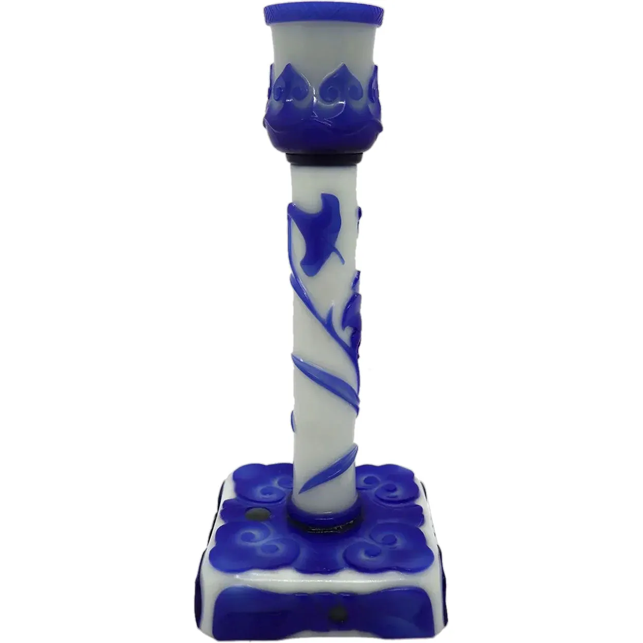 Vintage Chinese Peking Glass Blue and White Candlestick Lamp Base