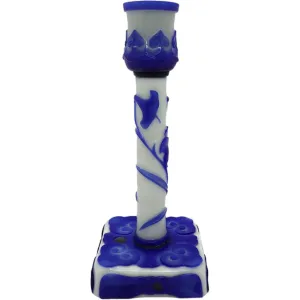 Vintage Chinese Peking Glass Blue and White Candlestick Lamp Base