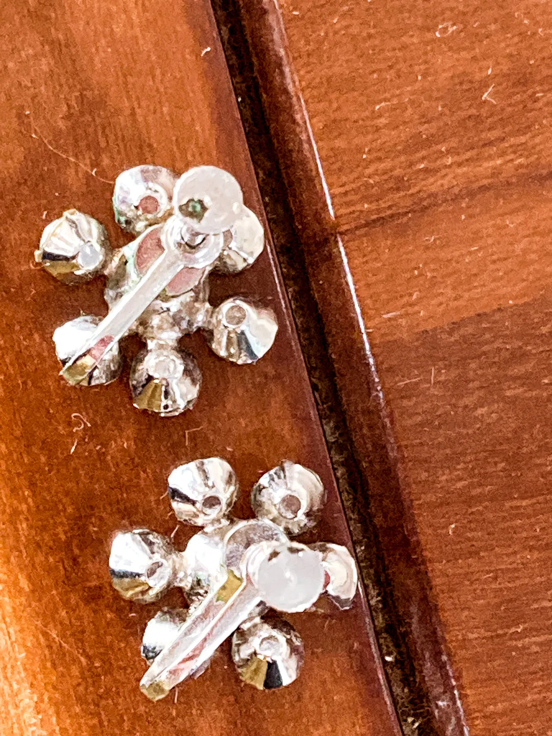 Vintage Clear Rhinestone Filigree Brooch Pendant Screw-On Earring Set Original Box