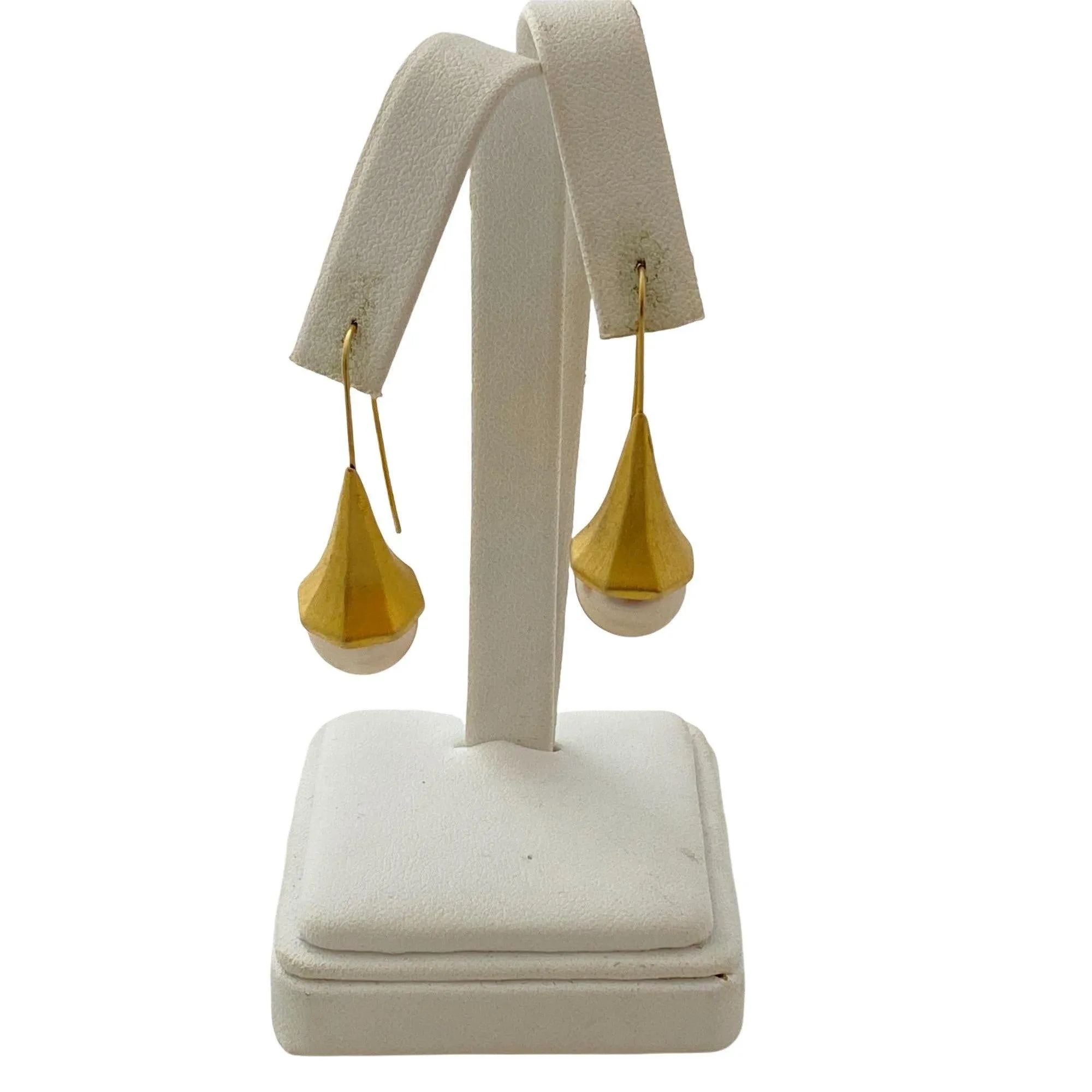 Vintage Contemporary Brushed Gold and Faux Pearl Earrings