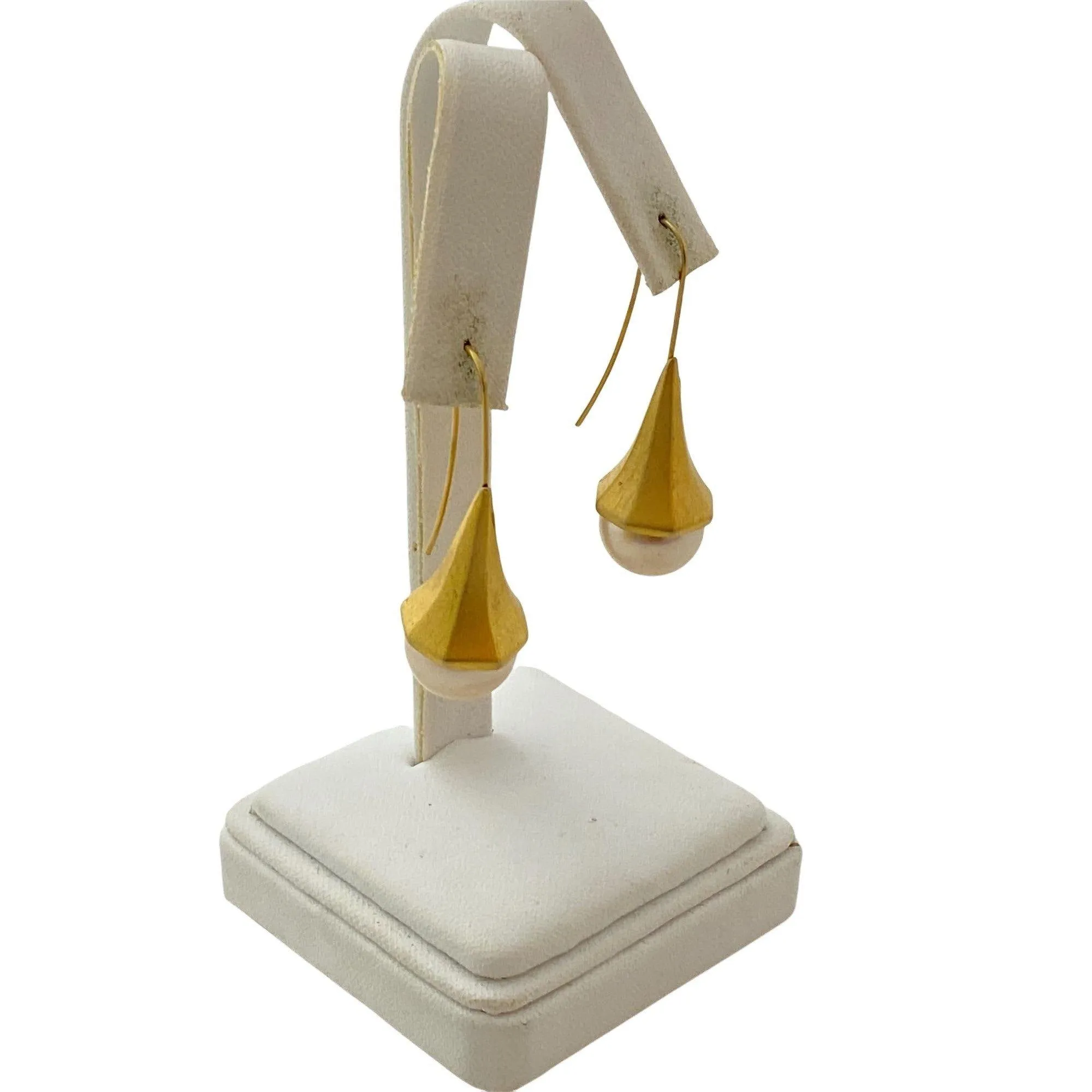 Vintage Contemporary Brushed Gold and Faux Pearl Earrings