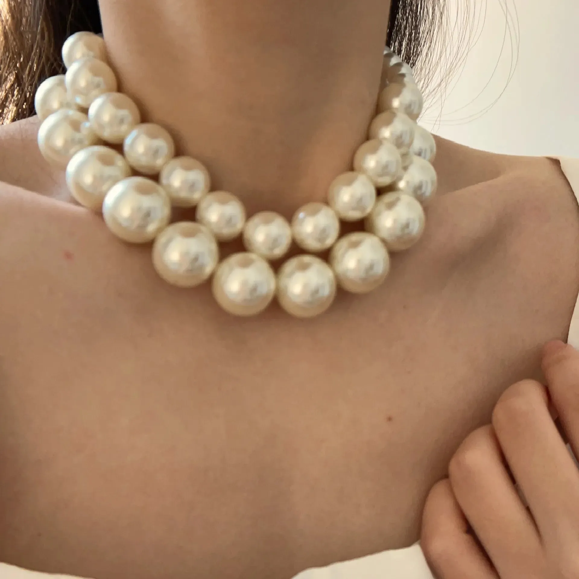 Vintage Double Layer Pearl Choker Necklace for Women Elegant Collar Necklace Bridals Wedding Jewelry Gift for Her