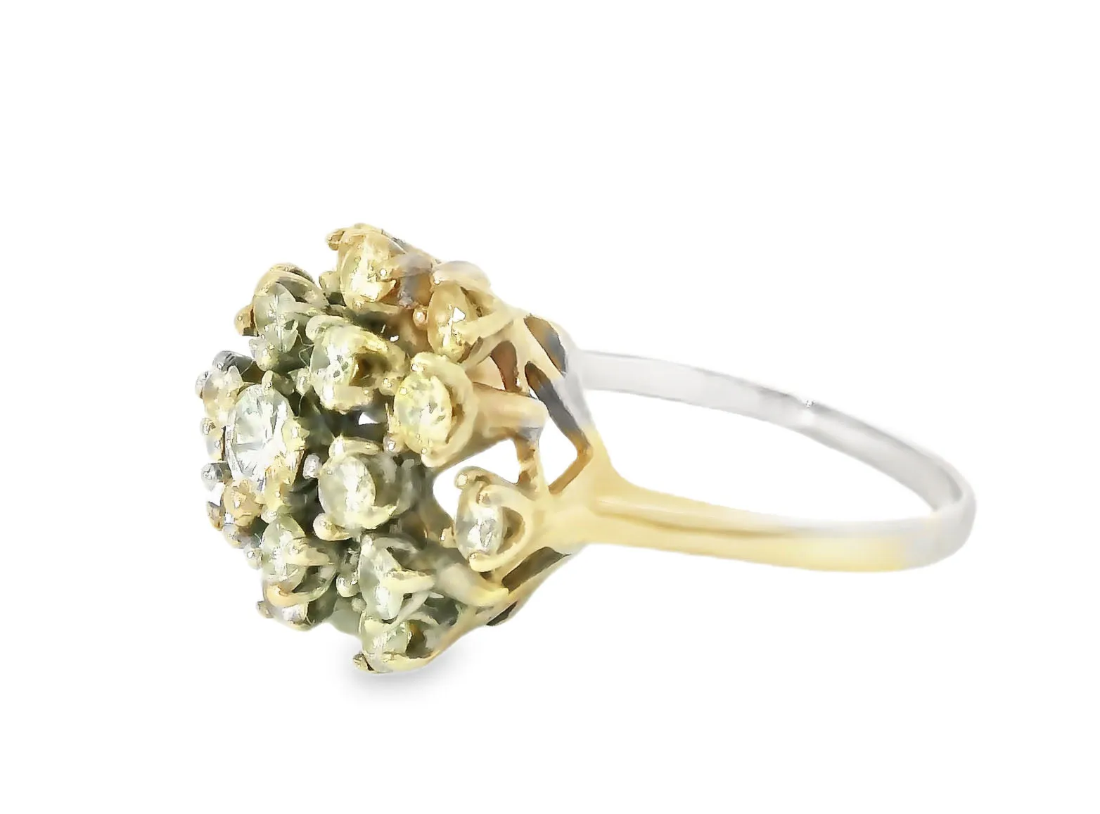 Vintage Estate 14K White Gold Diamond Filigree Round Cocktail Floral Ring