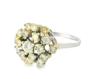Vintage Estate 14K White Gold Diamond Filigree Round Cocktail Floral Ring