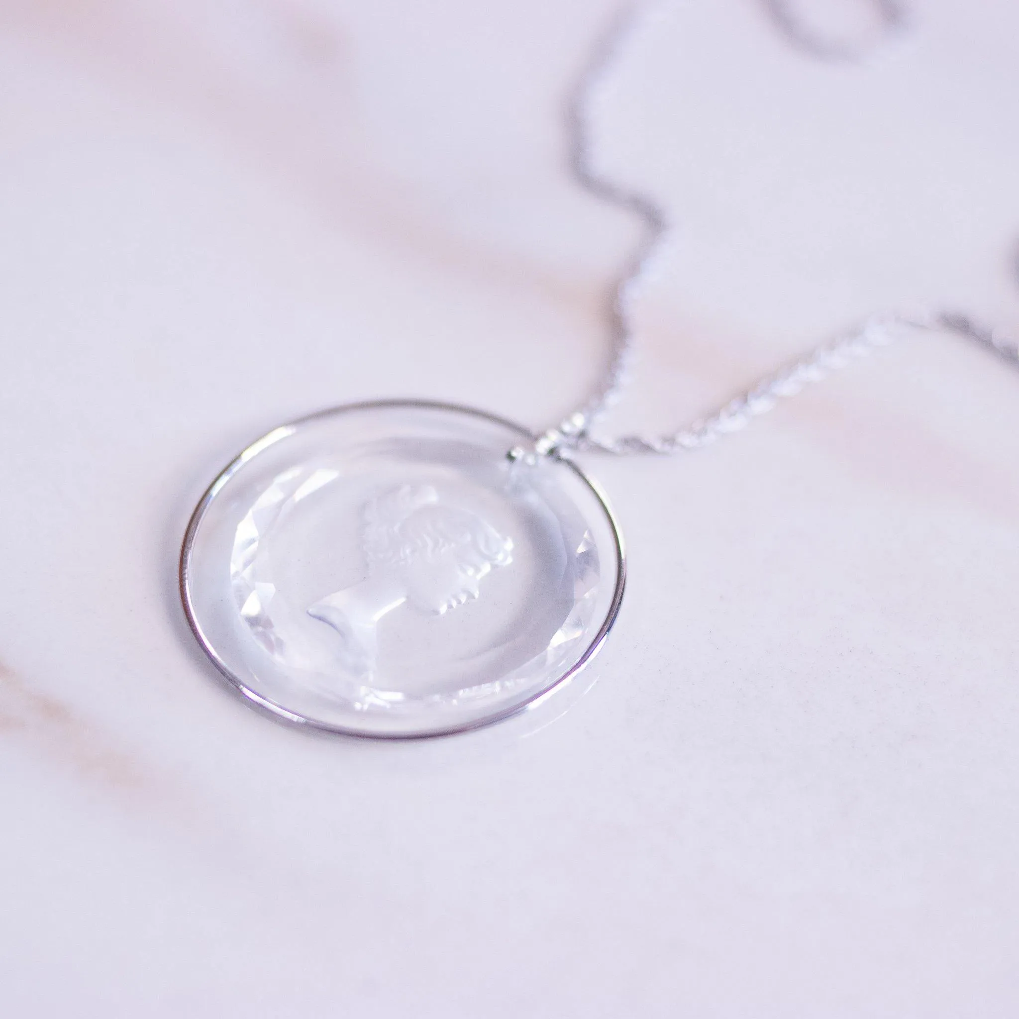 Vintage Etch Crystal Cameo Necklace