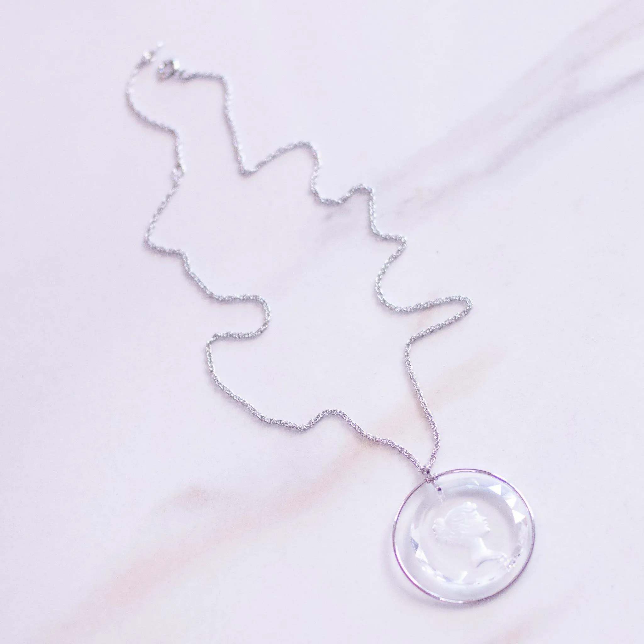 Vintage Etch Crystal Cameo Necklace