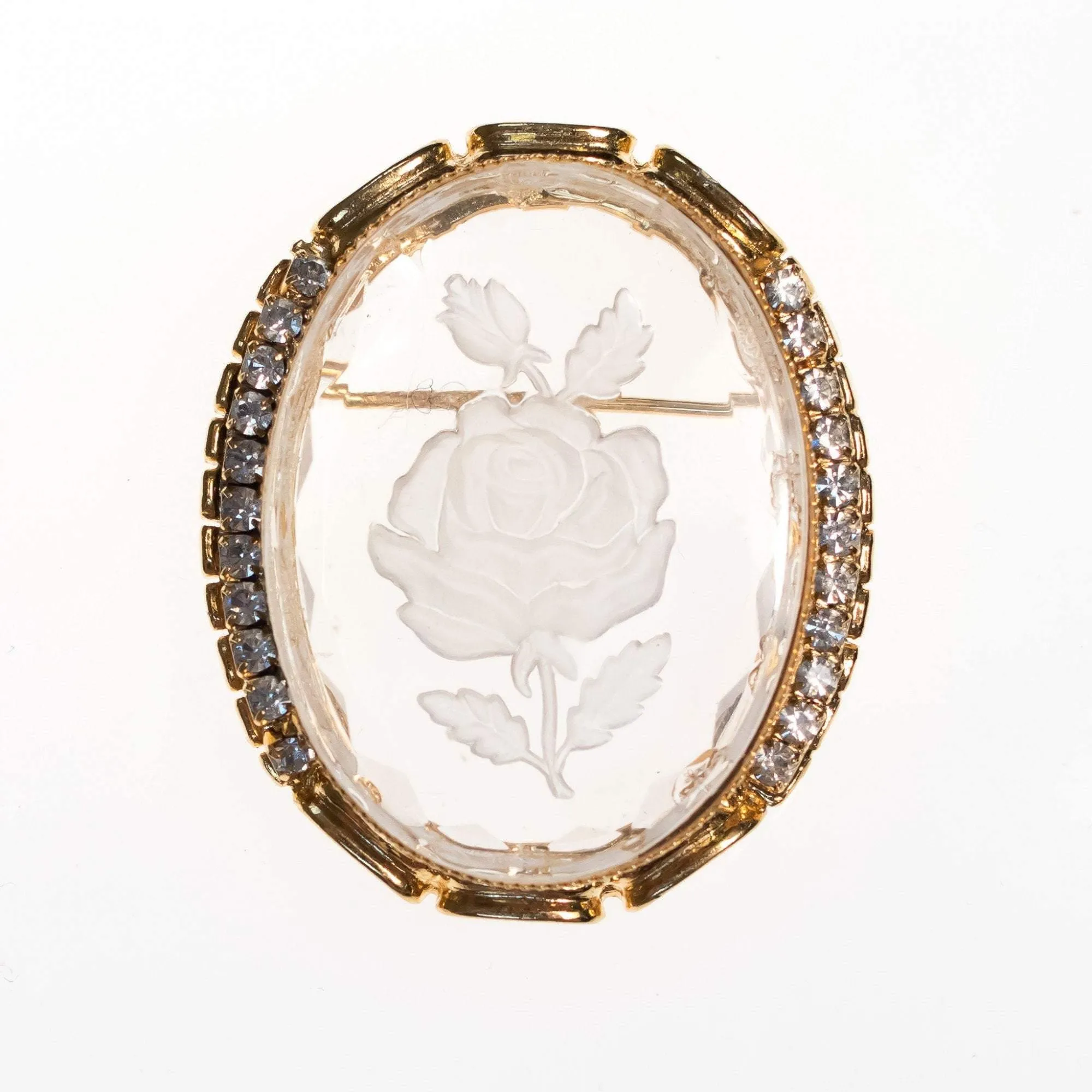 Vintage Etched Floral Cameo Style Brooch