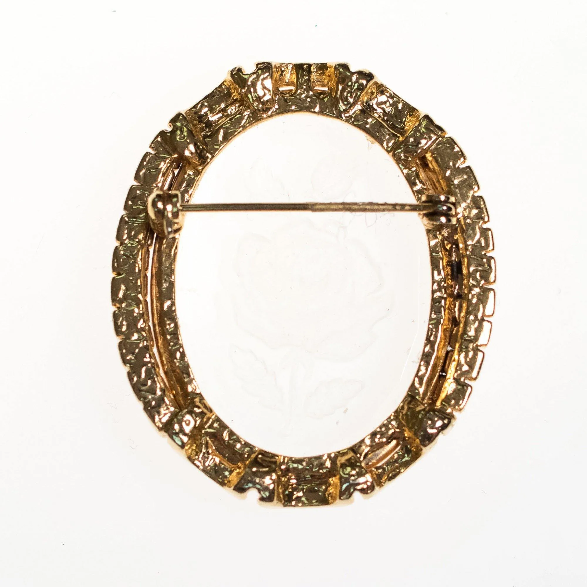 Vintage Etched Floral Cameo Style Brooch