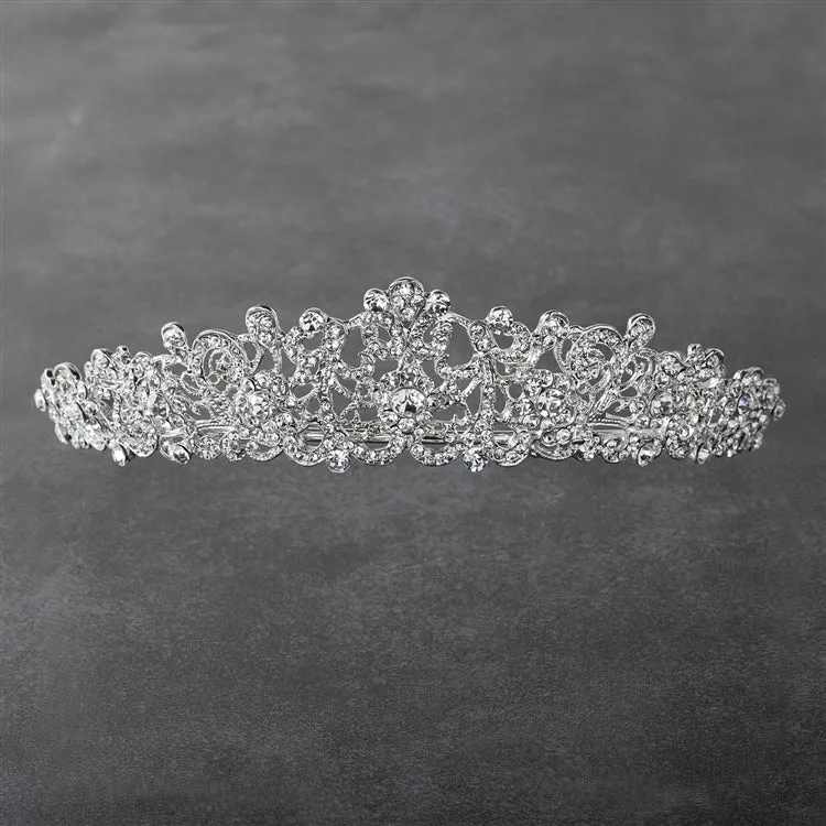Vintage Filigree Silver Tiara with Clear Crystals