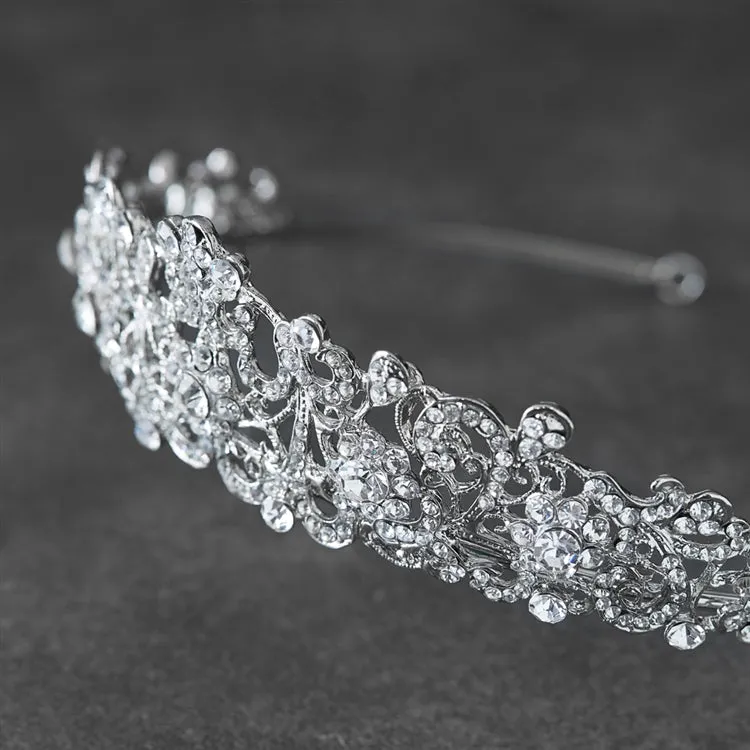 Vintage Filigree Silver Tiara with Clear Crystals