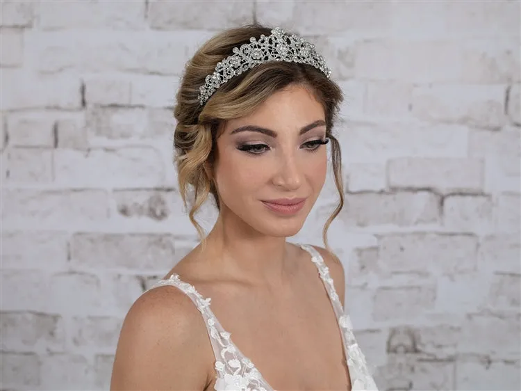Vintage Filigree Silver Tiara with Clear Crystals