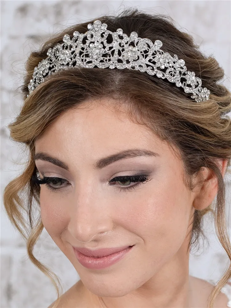 Vintage Filigree Silver Tiara with Clear Crystals