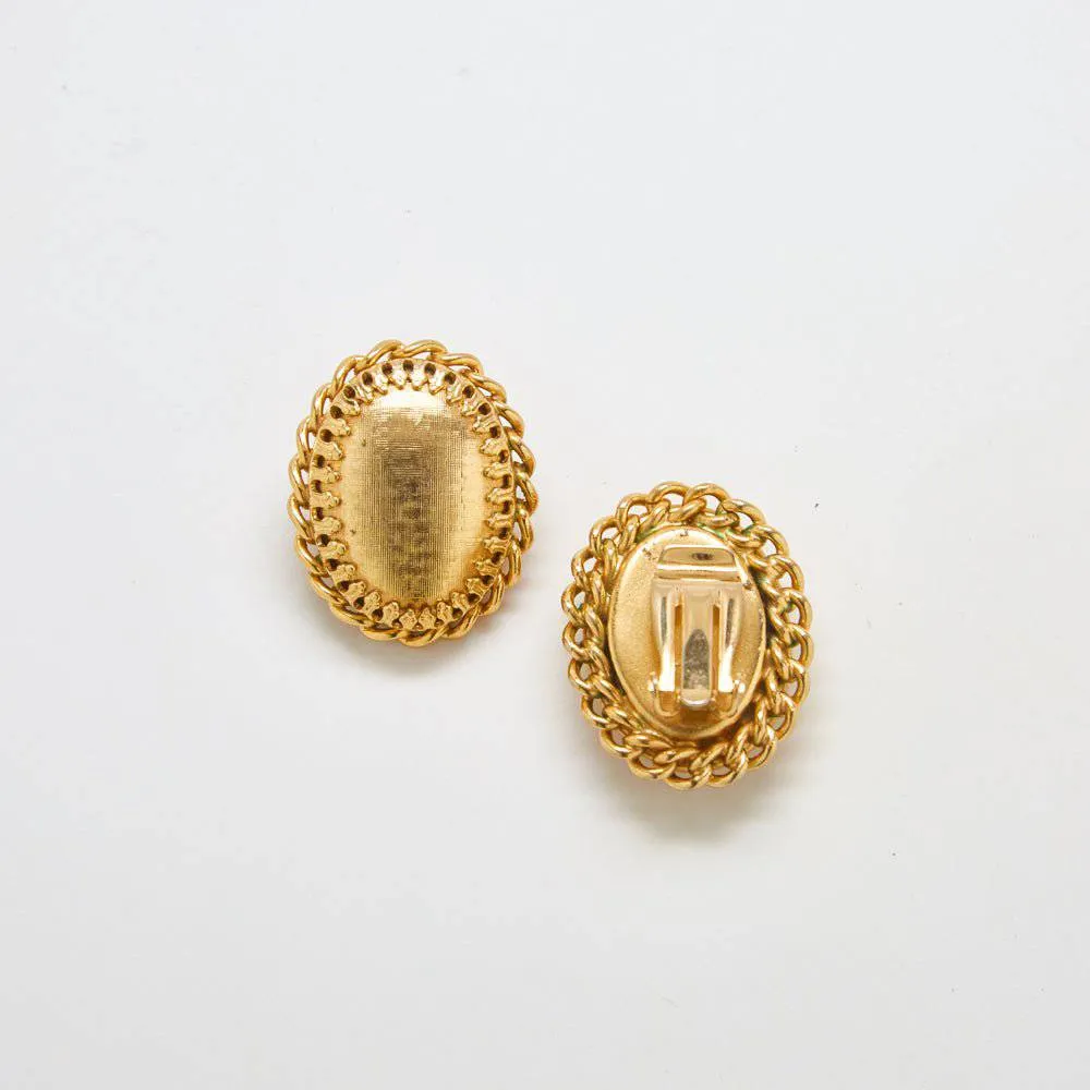 Vintage Gold Chain Cameo Earrings